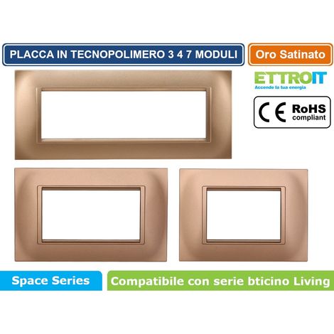 Placca Plastica Quadrata Serie Space 3P Colore Oro Compatibile Con Bticino Living Light (1/4)