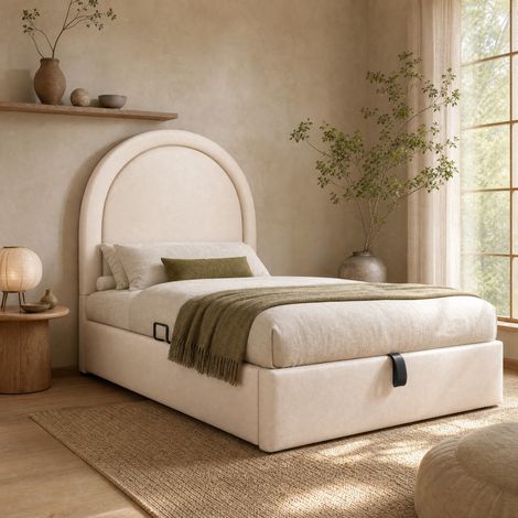 Kinderbett 90x190 cm beige aus PU mit Stauraum und hydraulischem Lattenrost (1/5)