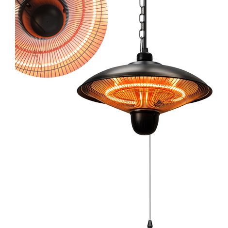Jiubiaz Calefactor infrarrojos suspendido de techo, fibra de carbono, 600/1200/1800W, mando de cuerda negro (1/5)
