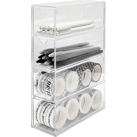 4-stöckige, stapelbare Aufbewahrungsbox aus transparentem Glas für Büro und Schlafzimmer (1/5)