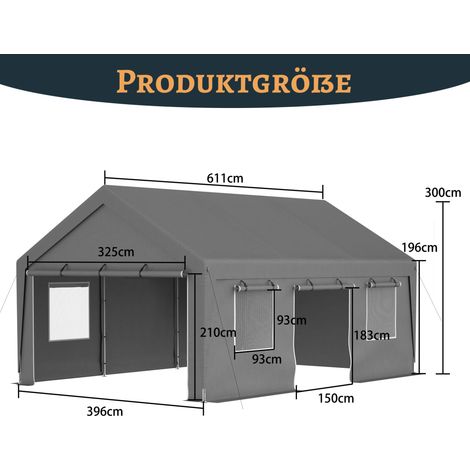 Garaje carpa 6,11 x 3,96 x 3 m gris con estructura metálica, lona impermeable y protección UV (1/5)