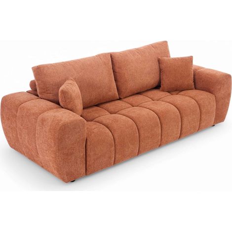 Oviala – Canapé droit 3 places terracotta 238 cm – Mousse haute densité 32D – Coussins amovibles – Structure en contreplaqué de peuplier (1/5)