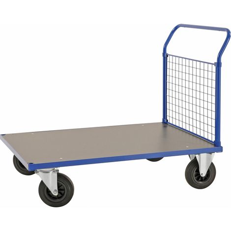 Kongamek Plattformwagen in blau 1283x800x1020mm mit MDF-Platte und Schiebebügel mit Gummibereifung mit Bremse