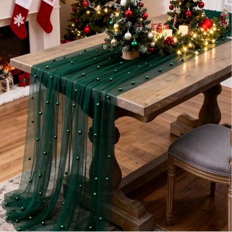 Due runner da tavola in tessuto madreperla (0,75 m x 3 m), tovaglie trasparenti adatte a varie occasioni come cene, festività, matrimoni, compleanni. (1/5)