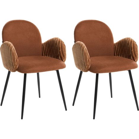 Set di 2 sedie da pranzo con gambe in ferro e rivestimento in tessuto con braccioli in velluto marrone Amity