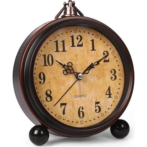 Réveil à batterie, veilleuse, horloge de table analogique vintage super silencieuse et sans tic-tac pour chambre à coucher, chevet, (1/4)