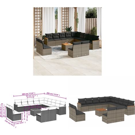 14-tlg. Garten-Sofagarnitur mit Kissen Grau Poly Rattan - Gartenmöbel Set - Esszimmergarnitur - Outdoor Möbel - Lounge Sofa - Rattan Gartenmöbel - Home & Living (1/3)