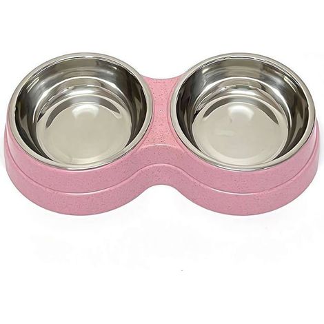 Gamelle double pour chat/chien, en acier inoxydable avec design amovible pour un nettoyage facile, base antidérapante (rose) (1/5)