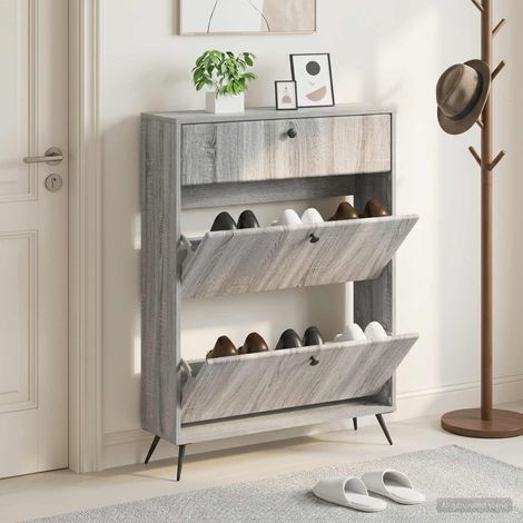vidaXL Shoe Cabinet BREDA 78 x 24 x 103 cm Engineered Wood Grey Sonoma (1/5)