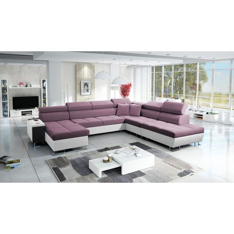 Großer multifunktionaler Eckschrank Morena X,  Kunstleder/Uttario Velvet Weiß/Violett Links (1/5)