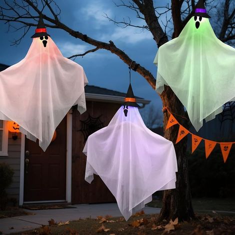Hängende fliegende Geister für Halloween, 80 cm, Halloween-Dekoration für drinnen und draußen, Gärten, Terrassen und Balkone (1/3)