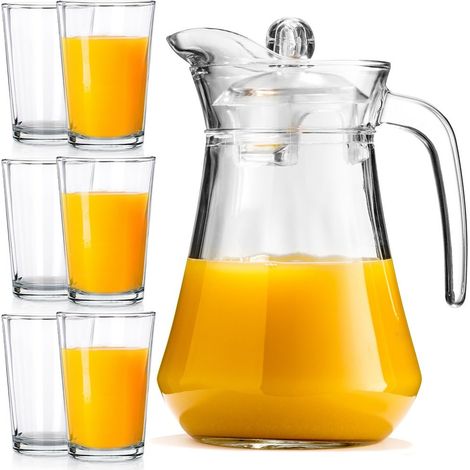 Jarra de cristal con tapa de 1,4 l + 6 vasos de 200 ml (1/5)
