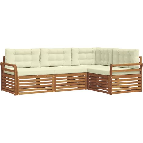 vidaXL Outdoor Sofa Set with Cushion 4 pcs Natural and Cream (1/4)
