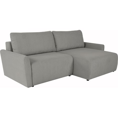 LANA - Canapé d'angle convertible et réversible avec coffre en tissu gris clair (1/5)