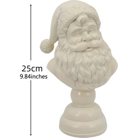 Buste De Père Noël - Résine Blanche - Décoration De Table De Noël - 25 Cm - Figurine Festive (1/5)