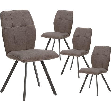 SELMA - Lot de 4 Chaises Tissu Gris Anthracite Effet Tricoté Pieds Métal Noir (1/5)