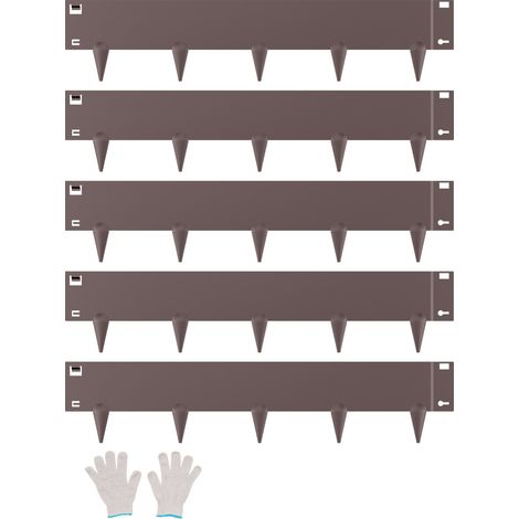 Bordure de Jardin en Acier, Lot de 5, Bordures Paysagères en Métal, 990 x 207 mm, Résistante à Rouille, Installation Simple, Bandes Pliables pour Séparateur de Chemin de Cour, Pelouse, Marron (1/5)