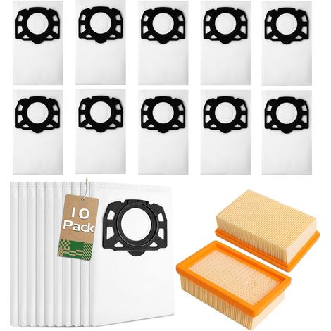 10 Sac Aspirateur avec 2 Filtre pour Karcher WD6 WD6p WD4 WD5 MV4 MV5 MV6, Accessoire Sac pour Karcher KFI 487 HEPA Filtre 2.863-006.0 et 2.863-005.0 (1/5)