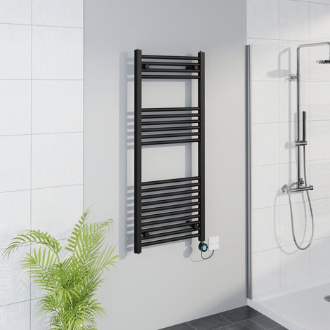 WiFi Thermostatic Straight Towel Rail Timer Black 1200x500mm (1/5)
