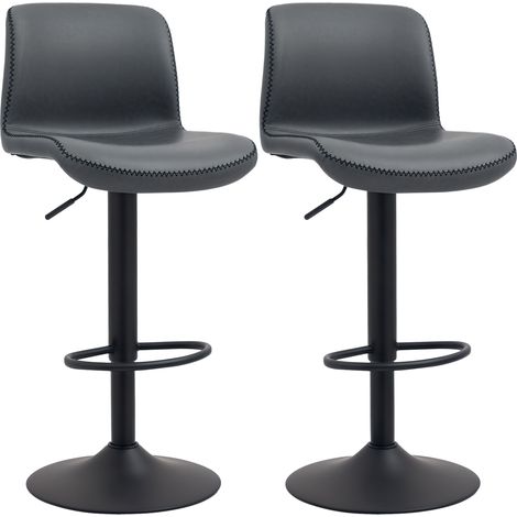 Bar Stools Set of 2, PU Leather Barstools with Backrest and Footrest for Kitchen, Counter, Breakfast Bar, Dark Grey