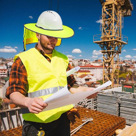 Casquette de chantier à visière large avec protection nuque en filet réfléchissant et bandeau absorbant (1/2)