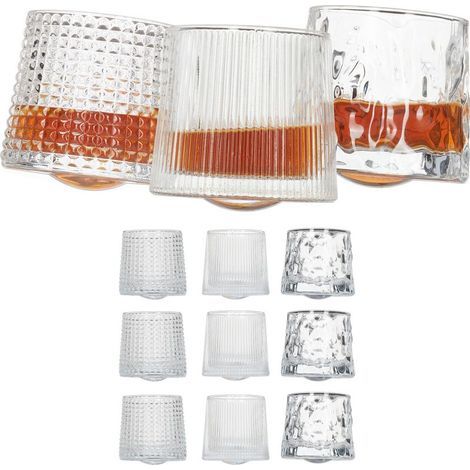 Verres à whisky Relaxdays, lot de 12, 3 modèles différents, 150 ml, verres à whisky, modèle original, dimensions (H x D) : 7,5 x 8 cm, transnts (1/5)