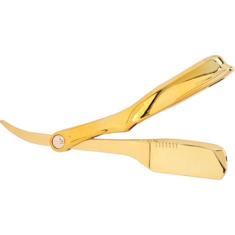 Rasoir droit pliable professionnel pour homme, coupe-chou barbe avec lame plaquée or, manche doré, tondeuse classique de barbier, kit de rasage rétro, porte-lame robuste (1/5)