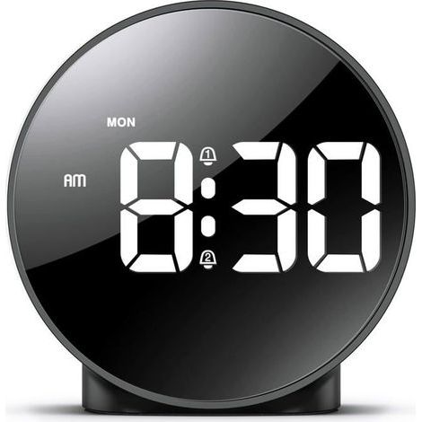 Sveglia digitale da comodino con ampio schermo LED curvo, 4 livelli di luminosità, 2 allarmi (formato 12/24 ore) (1/5)