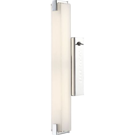 LED Wandleuchte mit Schalter Wandlampe Chrom Treppenhausleuchte Glas satiniert, Stab-Design, 9W 700Lm warmweiß, LxBxA 38x6x9,4 cm