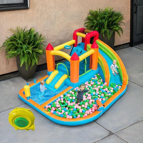 Orange Château gonflable multi-activités avec toboggan aquatique (1/5)