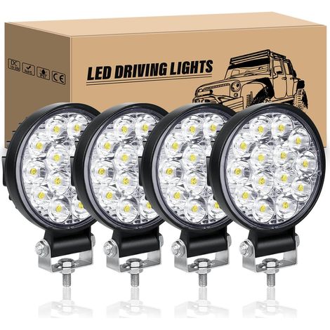 4 Phare De Travail Led, 3,2 Pouces, 42W, 12V 24V, Spot 6000K, IP67, Pour 4x4 Camion Tracteur SUV Bateau (1/5)