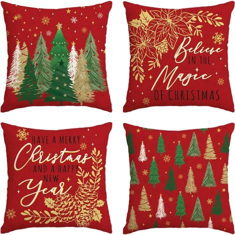 4er-Set Weihnachtskissenbezüge – Kissenfüllung nicht enthalten – 45 x 45 cm, rot – Weihnachtsdekoration (1/5)