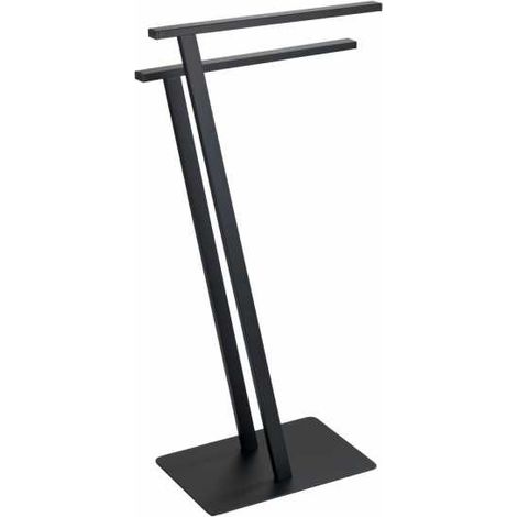 WENKO Portasciugamani Lirio, Portasciugamani da bagno a terra, Acciaio verniciato, 20x76,5x40 cm, nero opaco (1/5)