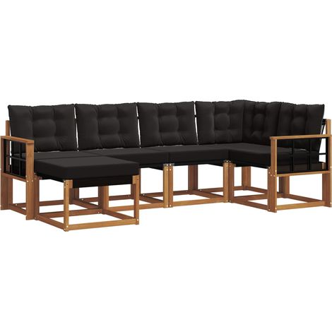 Set di divani da esterno con cuscino 6 pz  Salotto da Giardino Naturale e Nero (1/5)