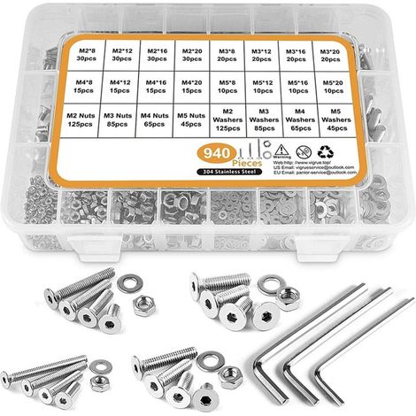 Ensemble de vis métriques en acier inoxydable, assortiment polyvalent d'outils de réparation et de fixations en acier inoxydable 304 de haute qualité pour la construction automobile et le bricolage. (1/5)