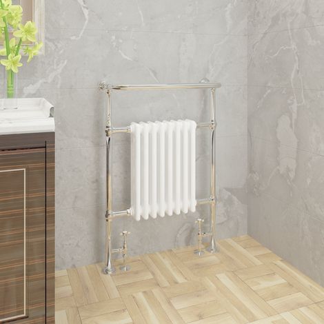 Traditional 952x659mm Heated Towel Bathroom Rail Chrome & White (1/5)