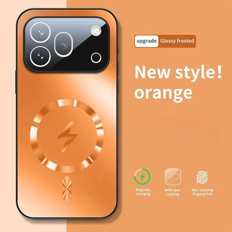 (Orange, Honor 600) Étui magnétique avec protection d'objectif en verre dépoli, compatible avec la recharge sans fil MagSafe. (1/5)