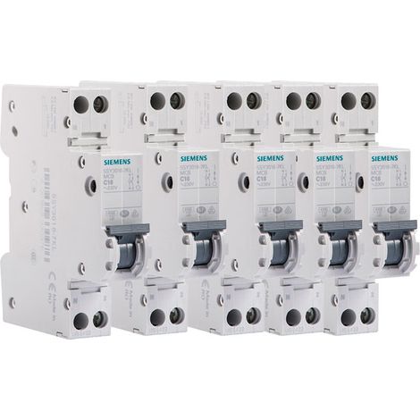 Siemens – Lot de 5 disjoncteurs bipolaires 16A – Courbe de déclenchement C – Protection jusqu'à 450W – Norme NF EN 60898 (1/4)
