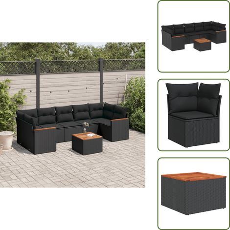 Salon de jardin 8 pcs avec coussins noir résine tressée - Ensemble Salon De Jardin - Mobilier De Jardin - Canapé Extérieur - Set Salon Exterieur - Chaise Longue (1/5)