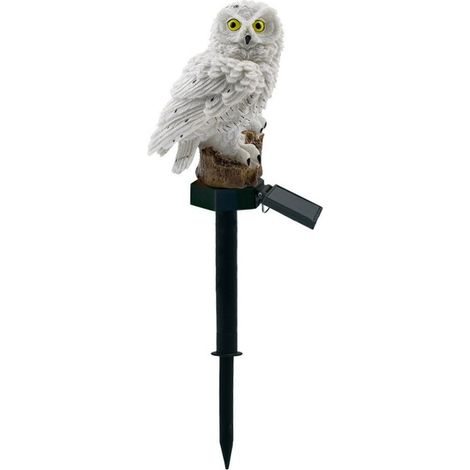 Lampe Hibou Blanc en Résine, Pelouse - Paysage, Solaire, Ornement Animalier, Hibou Jardin [Emballage Bulle] (1/5)