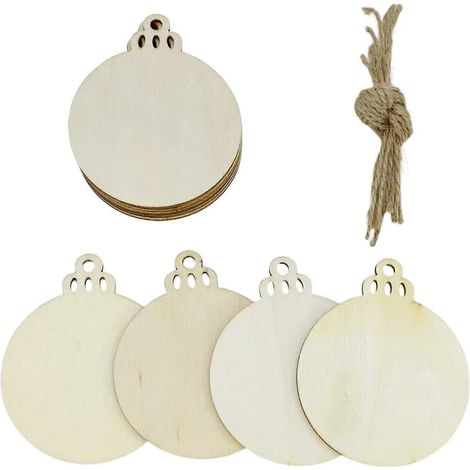 Boules de Noël rondes en bois naturel (10 pièces) - Décorations à suspendre au sapin - Artisanat de Noël vierge (1/5)