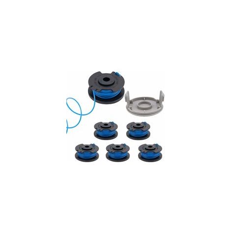 Ryobi Trimmerfadenspule, kompatibel mit Ryobi One+ AC14RL3A 18 V, 24 V, 40 V, 1,65 mm (0,065 Zoll) automatischer Fadenvorschub für Ryobi Akku-Rasentrimmer, 3,35 m (11 Fuß) Faden, 6 Spulen + 1 Schneidk