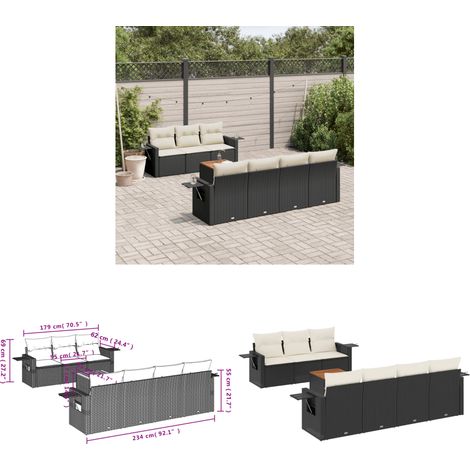 Salon de jardin 8 pcs avec coussins noir résine tressée - Ensemble Salon De Jardin - Meuble Extérieur - Jardin Design - Mobilier De Jardin - Chaise Lounge - Home & Living (1/3)