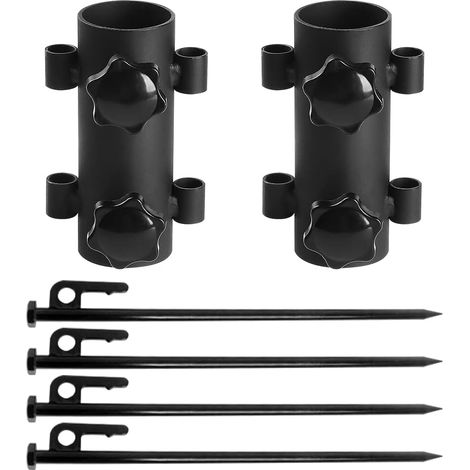Sonnenschirmständer, Outdoor-Sonnenschirm-Bodenhülse mit 4 Stück 40-cm-Nägeln, abnehmbarer Sonnenschirmständer für Outdoor-Angeln, Garten, Angeln, Strand (Schwarz)-JUSCH