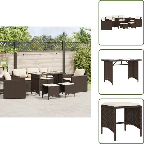6-tlg. Garten-Sofagarnitur mit Kissen Braun Poly Rattan - Gartenmöbel Set - Outdoor Möbel - Rattan Gartenset - Esstisch Set - Lounge Set (1/5)