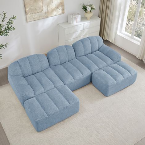 sofá modular 3 plazas con otomán granulado azul OKMYHOME (1/5)
