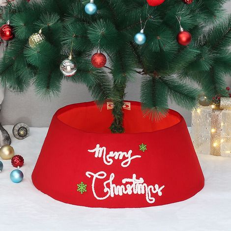 XEPHO Jupe de Sapin de Noël, Cache Pied Rouge Joyeux, Col Rigolo pour Décoration Fête Xmas, Réunions Familiales, 47x47 cm (Rouge Joyeux, Haut 27 cm/Base 68 cm) (1/4)