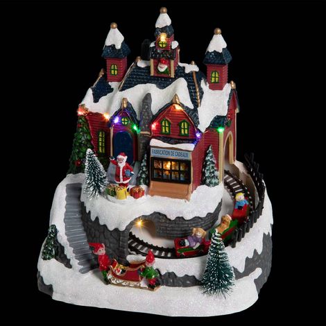 Negozio di souvenir e treno del villaggio illuminato 12 LED H.21,5cm musicale e - Feeric lights & christmas