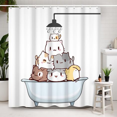183x213cm Rideau de Douche Chat Mignon Chat de Dessin animé dans la Baignoire Rideaux de Bain imperméable drôle Animal Fournitures de décoration de Baignoire Lavable (1/5)