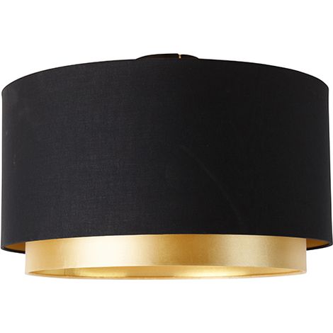 QAZQA Plafoniera con paralume shade-duo - Moderno - Tessuto,Acciaio - Nero/Oro/Ottone - Cilindro Max. 1 x Watt
